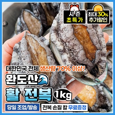 살아서 도착하는 최상급 완도 활 전복 1kg