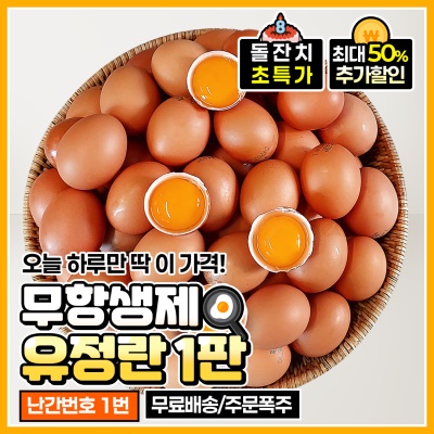 [돌잔치 할인!] 난각번호 1번 무항생제  유정란 계란 20구 40구