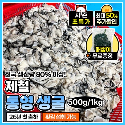 [매생이 무료증정!] 횟감용 올해 첫 출하 싱싱한 제철 통영 생굴